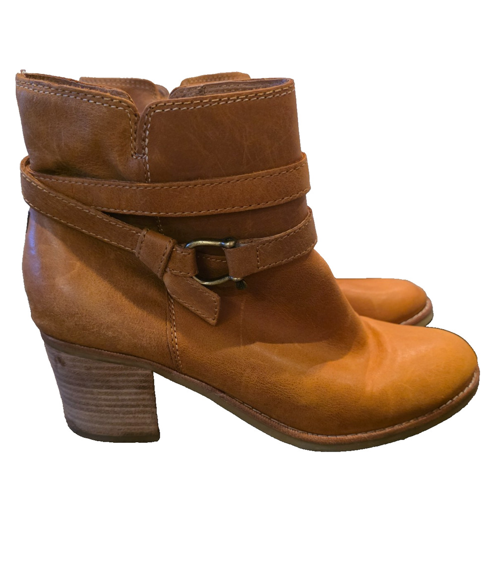 Sperry Top-Sider Ankle Boots Women 8.5 Cognac Brown Leather Harness Block Zip